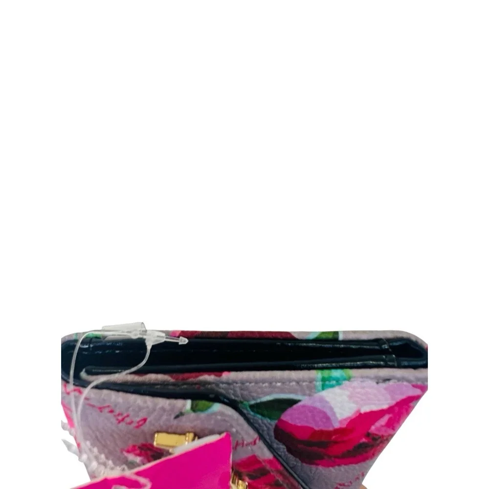 Betsey Johnson‎ Greige XOLANA Flap Wallet Tri-Fold Card Pink Multi Color NWT